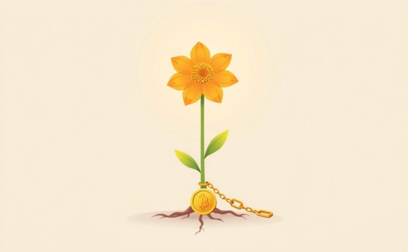 Kwiat z monetą u korzeni i łańcuchem symbolizującym zewnętrzne nagrody.