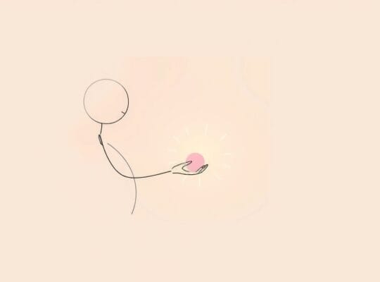 Dwie abstrakcyjne sylwetki złączone subtelną aurą, wymieniające się wspólną ideą.