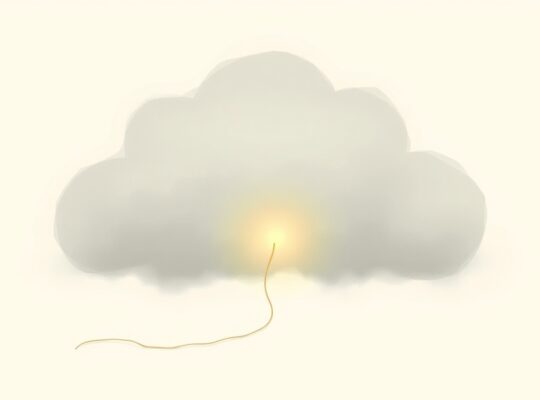 Jasny, pastelowy, subtelny wątek przykrywany przez milczącą, szarą chmurę.