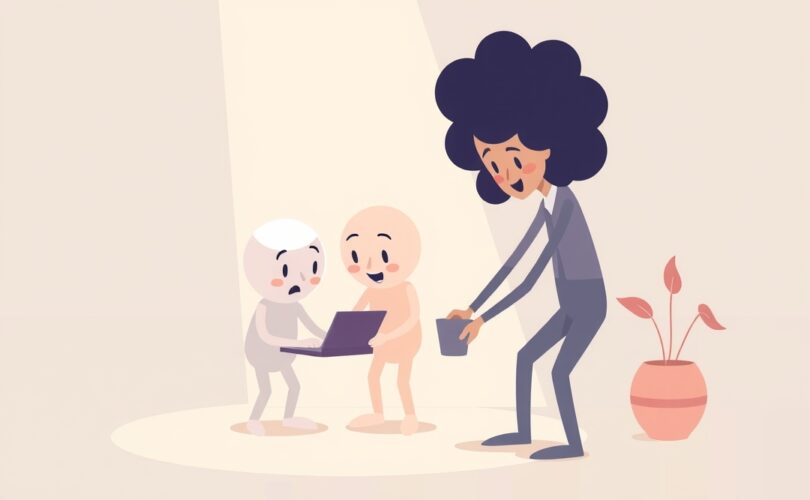 Abstrakcyjne postacie współpracują, jedna wyróżnia się.