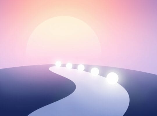 Ścieżka z pastelowymi kulami światła ilustrująca zapamiętywanie informacji.