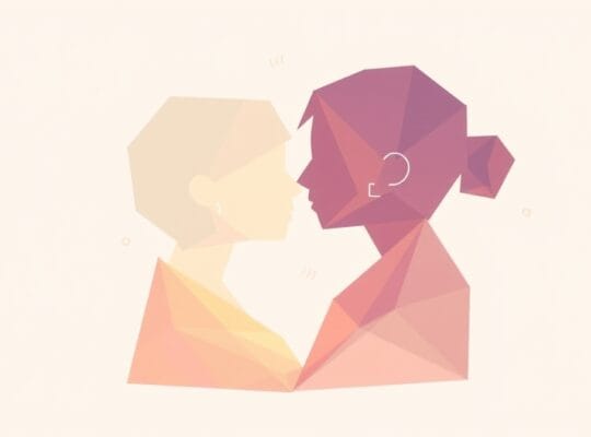 Abstrakcja symbolizująca empatię: połączone, zmieniające się kształty, łagodne przejścia kolorów.