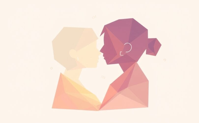 Abstrakcja symbolizująca empatię: połączone, zmieniające się kształty, łagodne przejścia kolorów.