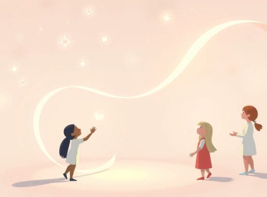 Abstrakcyjne postacie bawią się magnetycznymi wstęgami światła, symbolizującymi fascynację trendami w mediach społecznościowych.