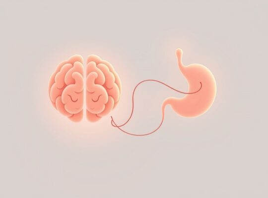 Ilustracja osi jelita-mózg: połączenie mózgu, jelit i flory jelitowej.