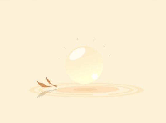 Stylizowana ilustracja pastelowego oddechu, uspokajające listki w ruchu.