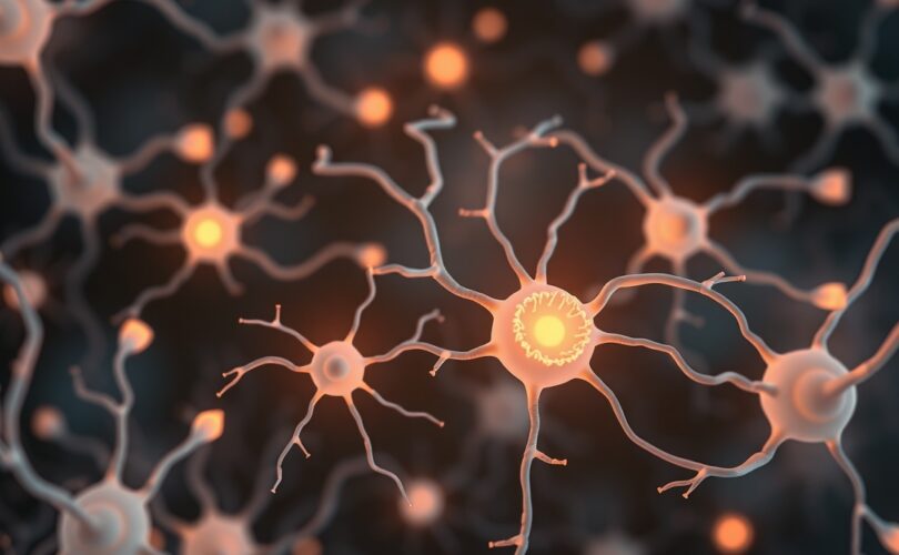 Delikatne, pastelowe neurony połączone w sieć symbolizującą naukę i zrozumienie.