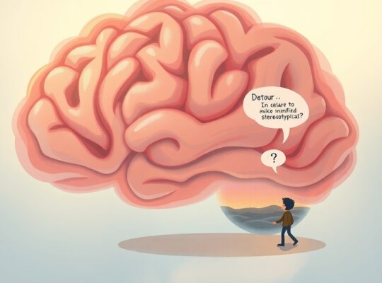 Mózg z pastelowych ścieżek, ilustrujący na skróty myślowe: prostą drogę do szczęścia i kręte do błędów.