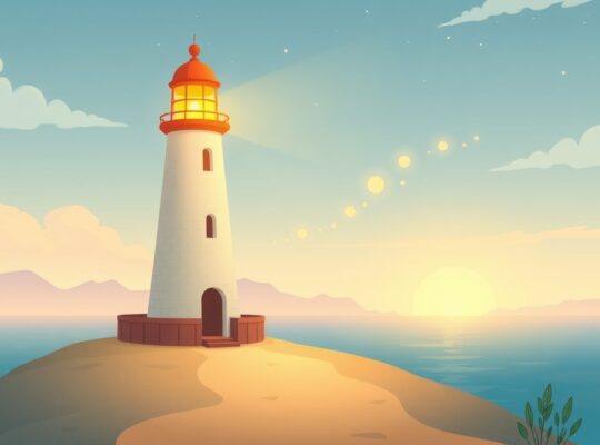 Stylizowany hipokamp jako latarnia morska rozświetla ścieżkę przez krainę wspomnień.