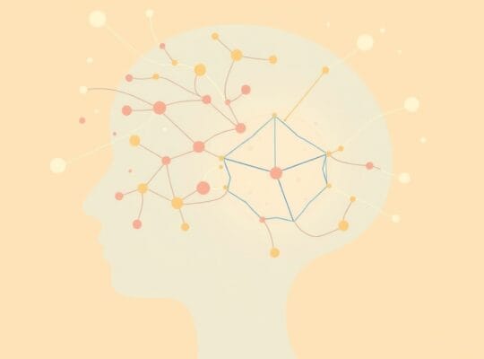 Stylizowana głowa z pastelowymi wzorami intuicji łącząca się z logiką analizy.