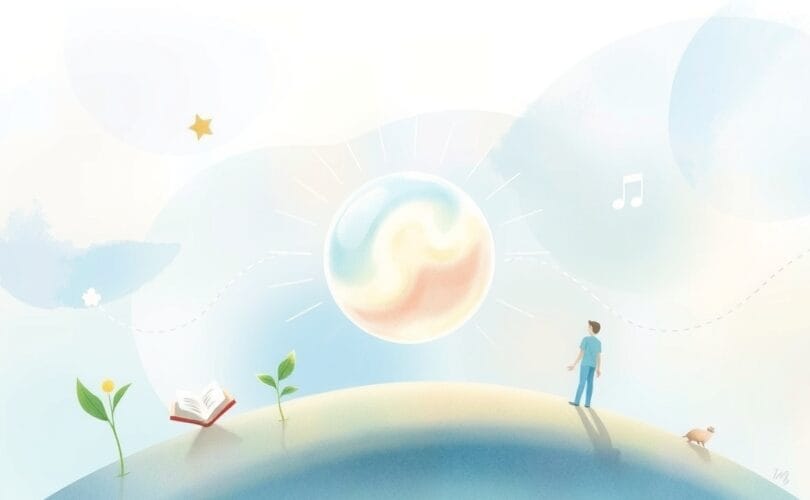 Ilustracja pastelowa: nagroda świetlista łącząca pozytywne działania i naukę.