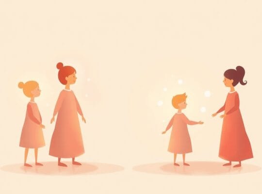 Delikatna ilustracja pastelowa: rodziny z zachowanymi granicami i otwartą komunikacją.