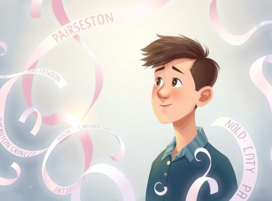 Ilustracja pastelowa: osoba analizuje wirujące subtelnie świecące wstążki informacji.