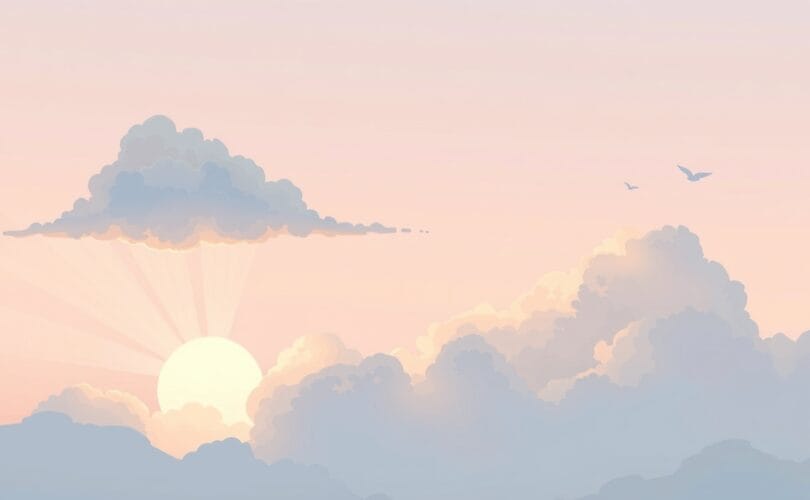 Abstrakcyjne kształty myśli i emocji przechodzące od niepewności do jasności, symbolizujące pozytywną zmianę psychiczną.