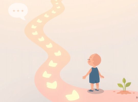 Pastelowa ilustracja: postać na ścieżce baniek mowy i like'ów obserwuje kiełkującą ideę.