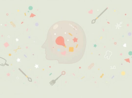 Stylizowana sylwetka głowy z filtrowanymi, jaskrawymi informacjami na pastelowym tle.