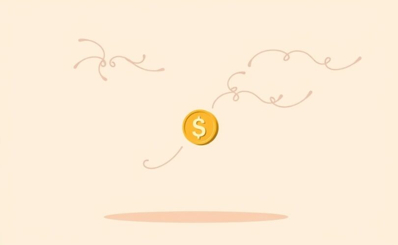 Stylizowana moneta podzielona subtelnymi nićmi, symbolizująca wpływ zakotwiczenia na osądy finansowe.