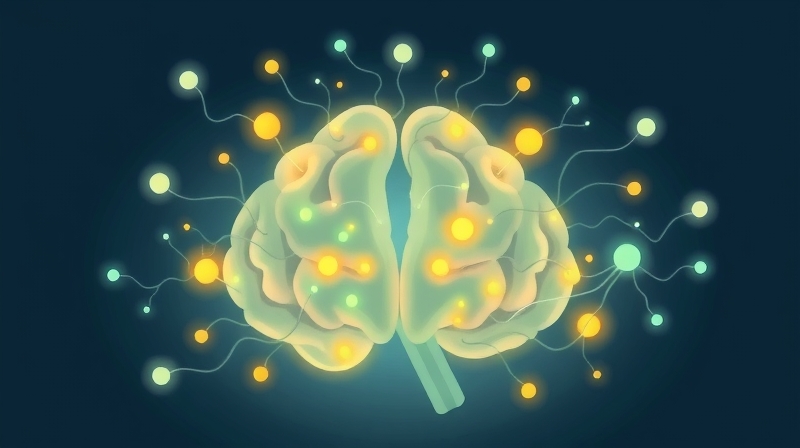 Symboliczna ilustracja mózgu koordynującego trudne rozmowy, ukazująca jego złożone, połączone funkcje.