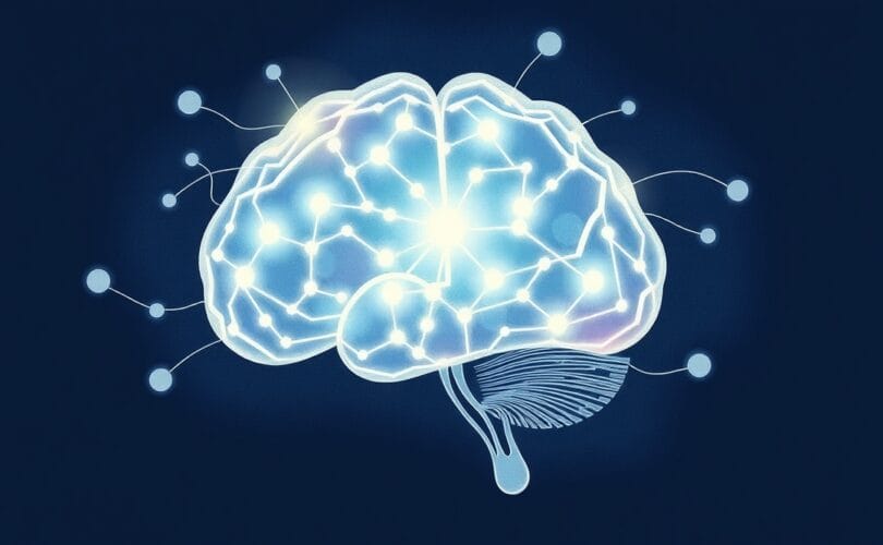 Abstrakcyjna ilustracja sieci neuronowej symbolizing planowania mózgu, pastelowe kolory, kontemplacyjny nastrój.