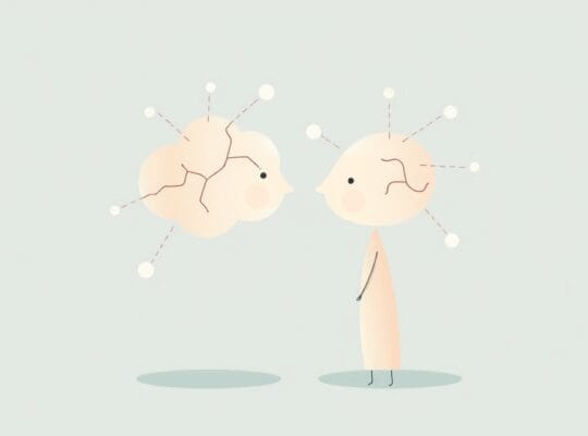 Stylizowana ilustracja pastelowa, łączące się bańki myślowe z neuronowymi ścieżkami, symbolizujące współpracę.