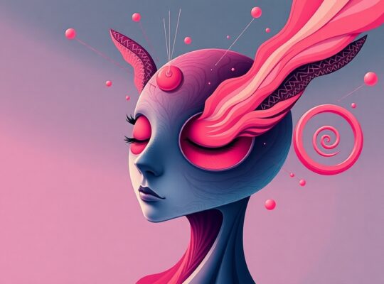 Surrealistyczny mózg w pastelach emituje świetliste fale, symbolizujące neuroprzekaźniki w euforii.