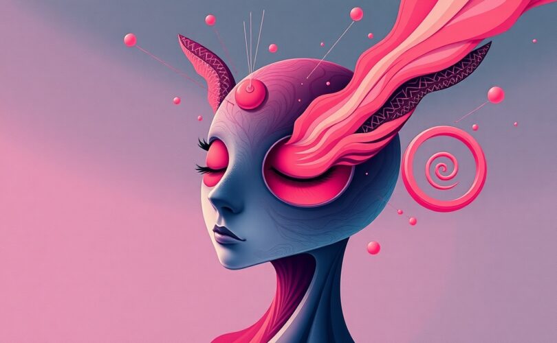 Surrealistyczny mózg w pastelach emituje świetliste fale, symbolizujące neuroprzekaźniki w euforii.