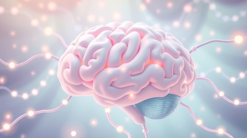 Eteryczna mapka mózgu: spiralne drogi światła pastelowych barw, symbole kreatywności.