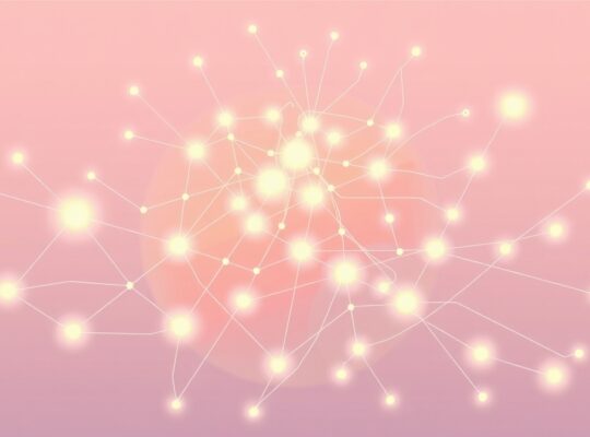 Abstrakcyjna wizualizacja przetwarzania mózgu w niepewności, w kojącej palecie pastelowych barw.