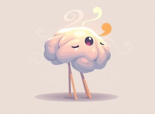 Stresujący mózg w jasnych barwach, przetwarzający krytykę jako spiralne światło, podążający ku zrozumieniu i uzdrowieniu.