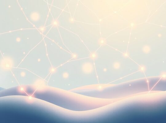 Stylizowana ilustracja mózgu adaptującego się do zmian, symbol nowych połączeń neuralnych w eterycznym krajobrazie.