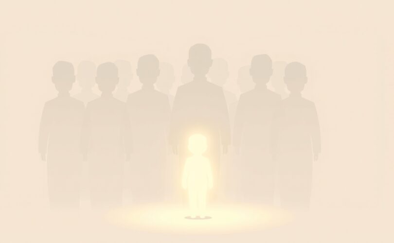 Delikatna, pastelowa ilustracja, symbolizująca jednostkę wykluczoną z grupy.