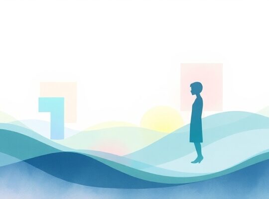 Abstrakcyjny pejzaż pastelowy, kształty łączą się w całość, symbolizując uzdrowienie.