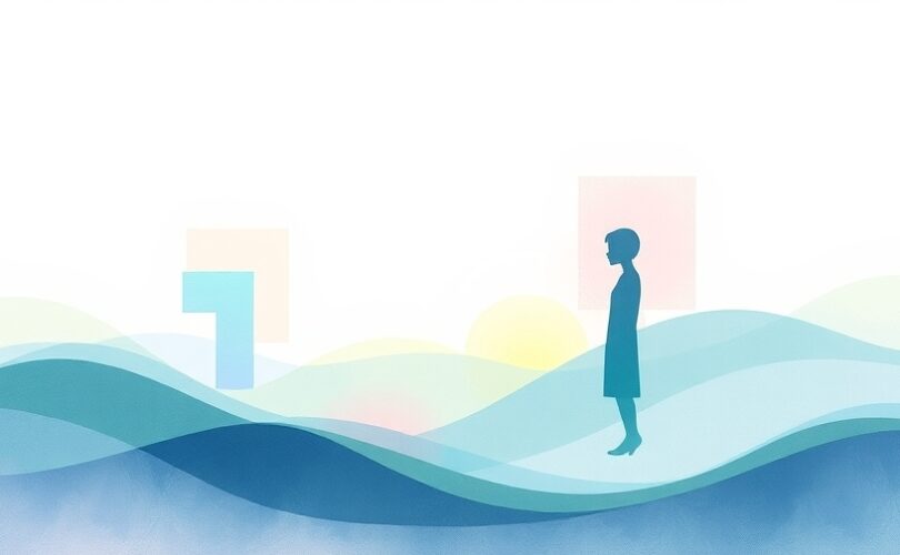 Abstrakcyjny pejzaż pastelowy, kształty łączą się w całość, symbolizując uzdrowienie.