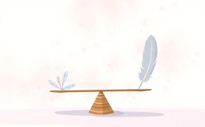 Symboliczna ilustracja pastelowych piór na wadze, symbolizująca równowagę odpowiedzialności.