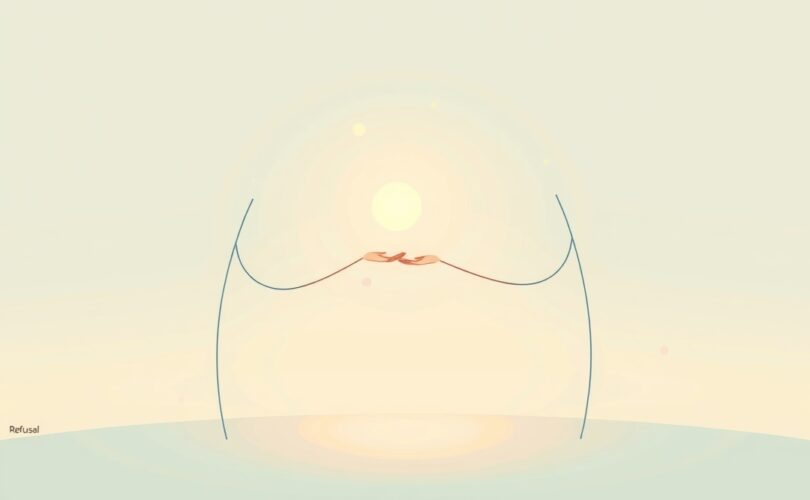 Abstrakcyjne figury w pastelach oferują połączoną dłoń, symbolizując pojednanie i zrozumienie.