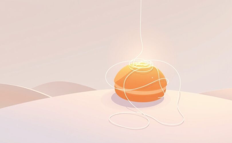 Delikatna, świetlista nić rozwija się z symbolicznego, oszałamiającego słodkiego deseru w pastelach.