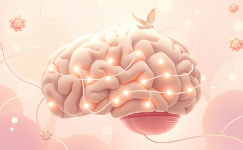 Eteryczny, pastelowy układ limbiczny jako Sieć organicznych kształtów regulujących emocje.