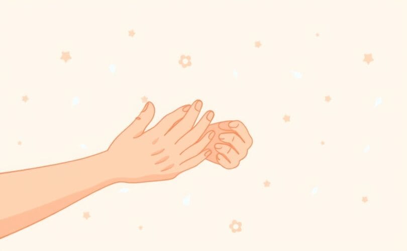 Dłonie symbolizujące wsparcie: jedna wyciągnięta, druga lekko zaciśnięta.