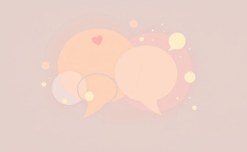 Abstrakcyjne, łagodne kształty w pastelach, symbolizujące wspomnienia emocji z rozmów.