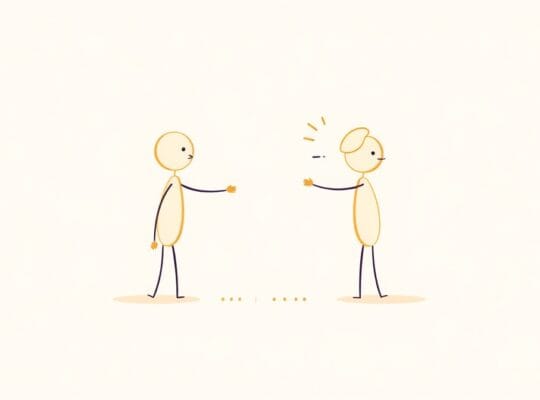 Abstrakcyjna ilustracja dwóch postaci symbolizujących konflikt i wsparcie w pracy.