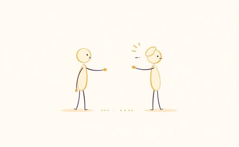 Abstrakcyjna ilustracja dwóch postaci symbolizujących konflikt i wsparcie w pracy.