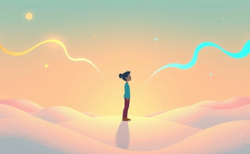 Sfera pastelowej równowagi: sylwetka między złotym bezpieczeństwem a turkusową swobodą.