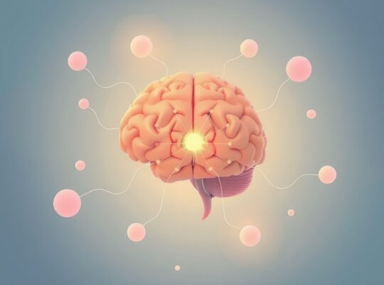Łagodny, świetlisty węzeł mózgu z pastelowymi kształtami, symbolizujący rozumienie intencji.
