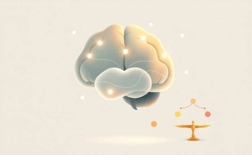 Konceptualna ilustracja: kora przedczołowa jako centrum podejmowania decyzji.