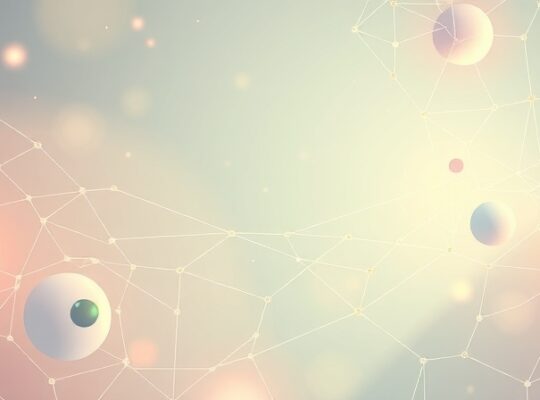 Miękka ilustracja pastelowa z połączonymi ścieżkami światła, neuronów i subtelnych kształtów oczu.