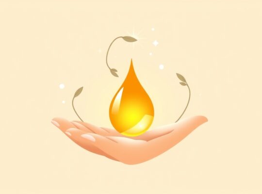 Stylizowana złota kropla kortyzolu w dłoni, emanująca spokojnym światłem, symbolizująca odpowiedź na stres.