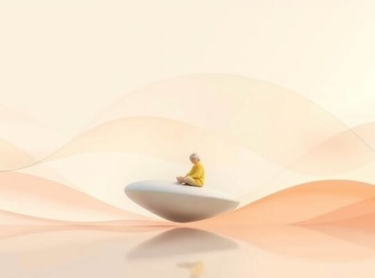 Abstrakcyjna wizualizacja spokoju i równowagi, zainspirowana kolorami i stylem dziecięcych ilustracji.