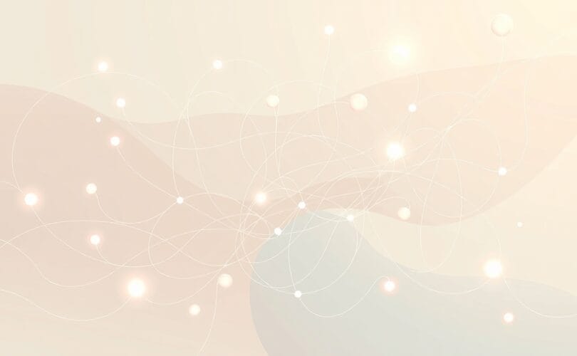 Wirtualna przestrzeń umysłowa z pastelowymi, płynnymi liniami i świetlistymi węzłami symbolizującymi procesy poznawcze.