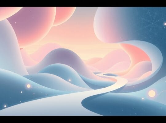 Płynne, pastelowe kształty krajobrazu z świetlistą ścieżką, reprezentujące mechanizmy pamięci epizodycznej.