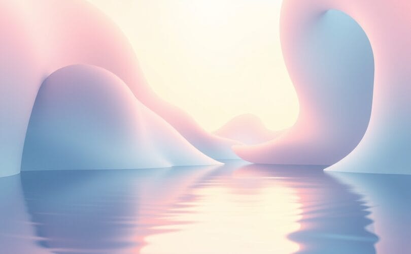Abstrakcyjna, pastelowa grafika symbolizująca naukowe podstawy medytacji i wewnętrzny spokój.